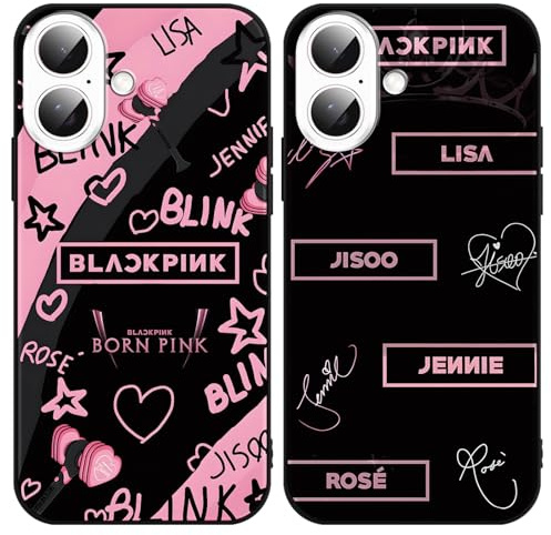 nurkorki 2 Stück Handyhülle für iPhone 16 Hülle 6.1 Zoll, Blackpick Kpop Star Rose Jenny Lisa Jisoo Ästhetik mit Motiv Designs Case Schwarz Schutzhülle Stoßfest TPU Weich Ultra Dünn Cover