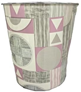 Homeshopa Plastic Waste Paper Basket Bin, Floral Retro Round Trash Can, Lightweight Recycling Rubbish Bin for Kitchen, Bedroom, Bathroom, Open-Top Garbage Dustbin, 7.7 Litre (Pink Grey Polka Triangle)