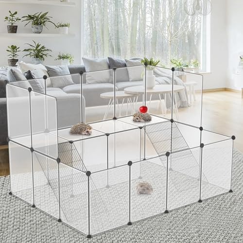 ORHEYA 26 Stück Kleintiergehege doppelschichtig Weiß 143x108x93cm | DIY Freigehege Freilaufgehege Laufstall mit Treppen für Kaninchen Meerschweinchen Welpen