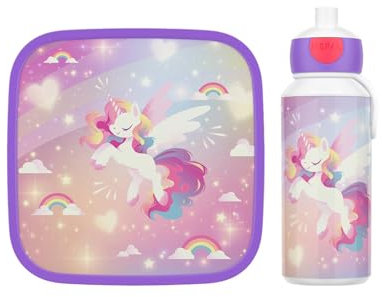 Mepal | Lunch-Set XL Campus | Bentobox groß & Trinkflasche | Spülmaschinenfest | 400 & 1300 ml | Mit Fächern, Gabel & Clip-Verschluss | Perfekt für Snacks & Mahlzeiten | Unicorn Glow