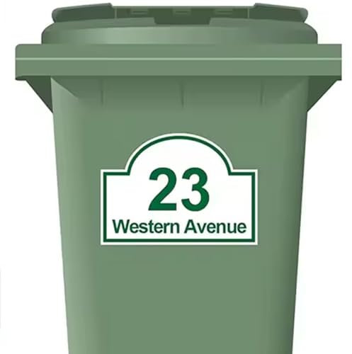 4Pcs Customized Personalised Printed Wheelie Bin Stickers, House Number Street Name Classic Style Trash Can Decor Label(M 11X15CM)