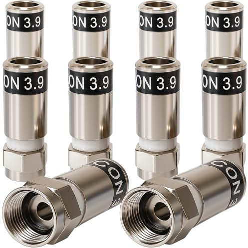 1STec 10 x RG59 Cabelcon 3.9 Crimp on compression Hex head screw type male F-connector plugs for coaxial aerial cables used by Virgin Media Digital coax signal lead broadband TiVo TV Box Cablecon