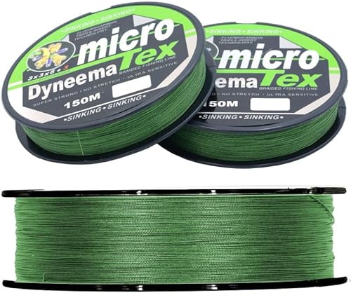 NECO Micro Tex Angelschnur 150 m – Dyneema Geflochtene Schnur 0,08 mm – 7,3 kg Tragkraft – sinkend, rund, fluorocarbonverstärkt – unsichtbar unter Wasser