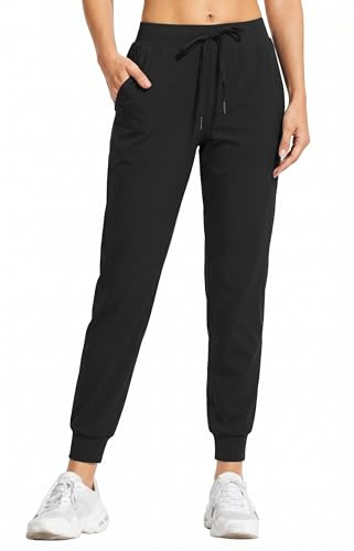 Comallan Pantalón De Jogging Mujer Ligero Y Transpirable Pantalón Deportivo Largo Entrenamiento Cintura Alta Informal Sudadera Pantalón con Bolsillos, Negro M