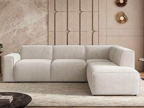 GRAINGOLD Eluno Ecksofa 292x220 cm, L-Form Sofa, Ecksofa für Wohnzimmer, Geflechtstoff, 4-Sitzer Eckcouch, Modernes Design (Hellbeige, Rechts)