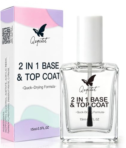 2 in 1 Base Coat & Top Coat Nagellack, Transparenter Unterlack und Überlack, Hochglanz-Finish, Schnelltrocknend, Langanhaltender Farbschutz, Verhindert Absplittern und Verblassen, Ohne UV-Lampe