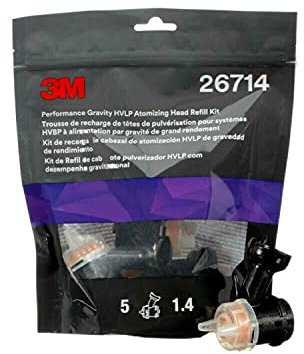 3M Performance Gravity HVLP Atomizing Head Refill Kit, 26714, Size 1.4, Orange, for use Performance Spray Gun PPS 2.0 Paint Cups, 5 Pack