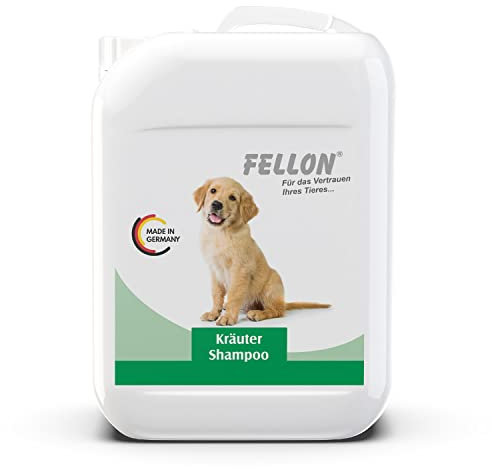 Fellon Kräutershampoo für Hunde - Sanftes Shampoo, biologisch, pH-neutral - Pflegt das Fell, verleiht Glanz - Fellpflege, Hundeshampoo, Welpenshampoo - Für alle Rassen & Größen - 10 Liter Kanister