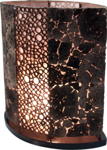 GURU SHOP Tischlampe/Tischleuchte, in Bali Handgemacht aus Naturmaterial, Lavastein, Bambus - Modell Nelius Stein, Size:40 cm (41x30x16 cm)