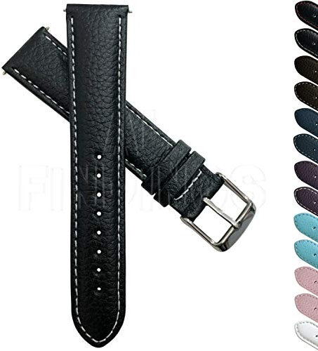 20 mmgenuine Buffalo Grain Uhrenarmband aus Leder Band Herren Damen Gepolsterte SS Schnalle Schwarz/Weiß