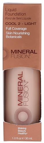 Mineral Fusion Full Coverage Foundation, Liquid Foundation - Cool 2- Light Complexion w/Cool Undertones, Lightweight Matte Finish, Up to 12 Hr Hydration, Hypoallergenic & Vegan, 1 fl. Oz