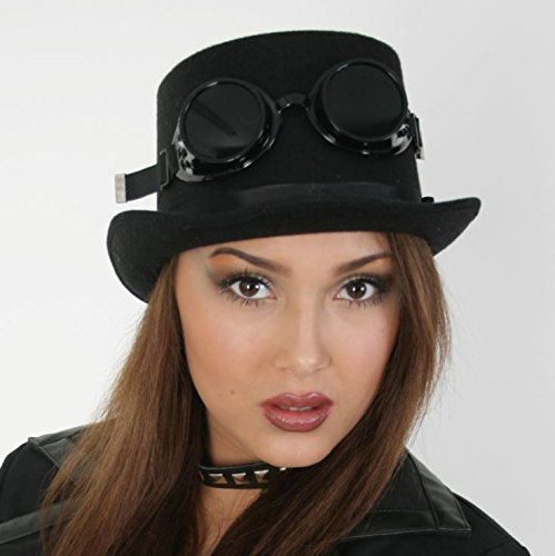 KarnevalsTeufel.de Steampunk Set Zylinder und Schweißerbrille Gothic Szene Hut und Brille Accessoire Gothicset Cyber-Brille Gothic Mythic Gruftistil Cosplay Vintage rustikal Steampunkset