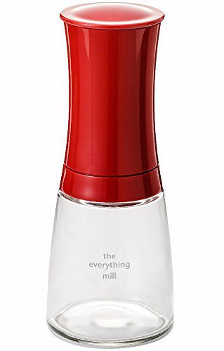 Kyocera CM-20C-RD, molino para hierbas y especias, molinillo de cerámica, ajustable de grueso a fino, recipiente de vidrio, rojo, 6.3x6.3x15.8 cm