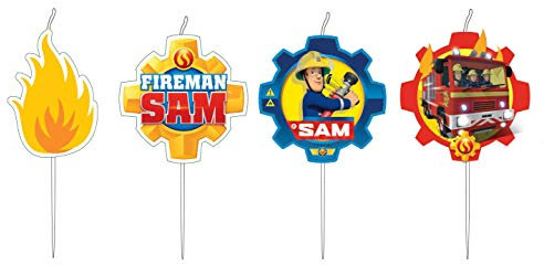Amscan 9902187 - Mini Figurenkerzen Feuerwehrmann Sam, 4 Stück, Kuchenkerzen