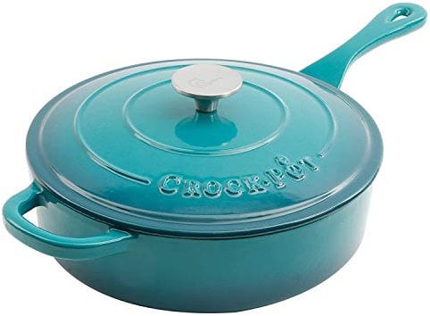 Crock-Pot Artisan Schmorpfanne aus emailliertem Gusseisen, 3,5 l, Blaugrün Ombre