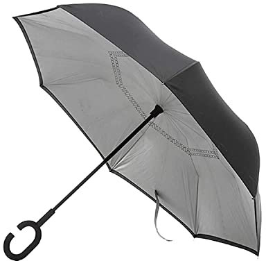 InnovaGoods Parapluie réversible avec poignée Mains Libres, Noir/Gris, 81 cm, Parapluie Classique