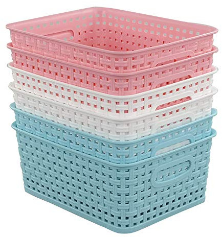 Tstorage Weave Organizer Plastic Storage Baskets, 6 Pack