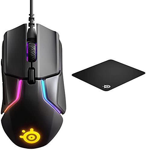 SteelSeries Rival 600, Mouse Da Gioco, Doppio Sensore Ottico Truemove3+, Distanza Di Sollevamento Pari A 0.05, 12.000 Cpi & Qck+ Mouse Pad Da Gioco In Tessuto, Superficie Microtessuta Esclusiva