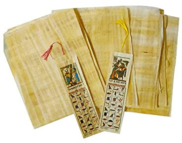 Ägyptisches Papyrus-Papier, 15 x 20 cm, alte Alphabete, Papyrus-Blätter, Papyri für Kunstprojekte, Scrapbooking und Schulgeschichte – ideales Lehrmittel mit 1 Lesezeichen, 10 Stück