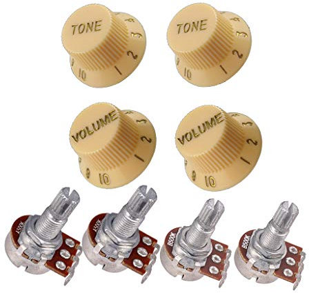 4 Stück Gitarre Potentiometer A500K + B500K, 2 Volume + 2 Tone Guitar Control Knobs für E-Gitarren Bass Zubehör