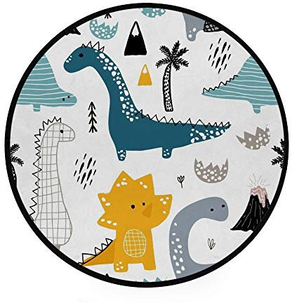 Orediy 92 cm runder Schaumstoff-Teppich, weich, Cartoon-Dinosaurier, leicht, für Kinderzimmer, Spielteppich, Boden-Yogamatte für Wohnzimmer, Schlafzimmer