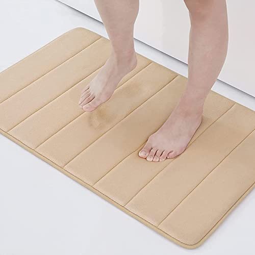 smiry Memory Foam Bath Mat, 40 x 60 cm, Extra Soft Non-Slip Bathroom Mat, Super Absorbent Bath Mats for Bathroom Floor, Machine-Washable Dry Bath Rug Foot Mat, Beige
