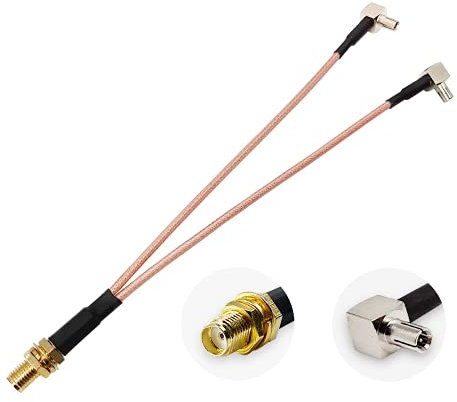 Vecys Cavo Splitter SMA-TS9 SMA Femmina a Doppio TS9 Maschio Ad Angolo Retto Cavo Adattatore Antenna 90 gradi a Spirale Tipo Y RG316 15 cm / 6 in per Router Antenna 2G 3G 4G LTE Router