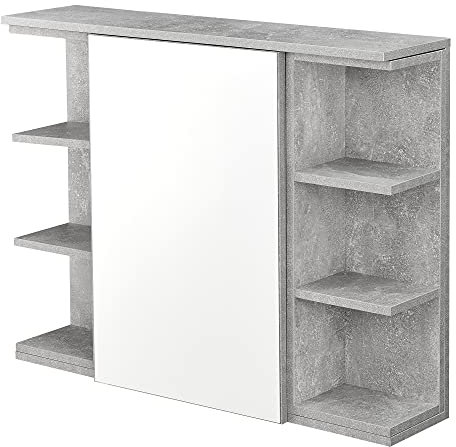 [en.casa] Badezimmer-Wandschrank 64 x 80 x 20 cm Spiegelschrank mit Tür und 3-3 Ablagen Hängeschrank Spanplatte Betonoptik