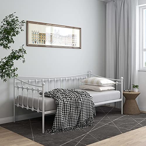 vidaXL Schlafsofa Bettgestell Tagesbett Metallbett Bettsofa Einzelbett Bett Gästebett Sofabett Sofa Couch Jugendbett Weiß Metall 90x200cm