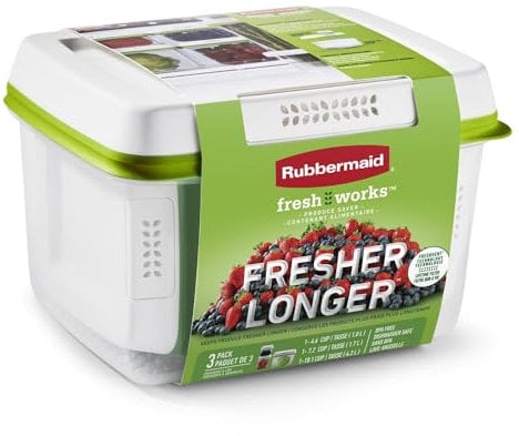 Rubbermaid FreshWorks Produce Saver, mittelgroße und große Vorratsdosen, 3-Behälter-Set, transparent