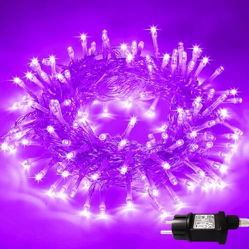 LED Lichterkette Außen, 13M 100 LEDs mit Stecker 8 Modi Wasserdicht Beleuchtung Draußen Innen Weihnachtsbaum LED Lichterketten Dekorationen für Weihnachten,Halloween,Bäume,Garten,Party Deko, Lila