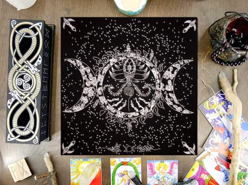 Altartuch, 61 x 61 cm, Gold / Silber, Tarot-Tischdecke, spirituelle Heilung, Tarot-Tischmatte, Drucke, Brettspiel-Tischdecke (spezielle dreifache Göttin Mond Silber)
