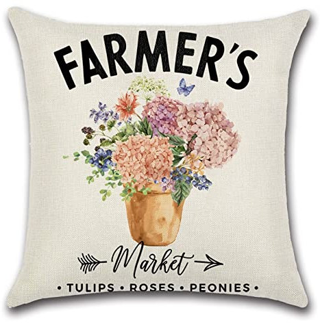 KnBoB Zierkissenhülle 45 x 45, Kissenbezüge Blume Farmer's Market Flower Kissenbezug Deko in Elasthan (Schwarz Orange Grün Beige, 1Pcs)