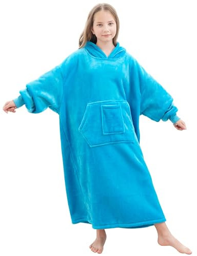 FUSSEDA Übergroße Tragbare Decke Sweatshirt, Super Dicke Warme Sherpa Fleece Kuscheldecke Hoodie mit Taschen und Ärmeln für Erwachsene und Kinder