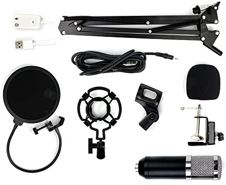 SagaSave BM800 Condenser Microphone Studio Cardioid Microphone Kit with Phantom Power and Sound Mixer for Studio Recording Broadcasting (Black + Sliver)