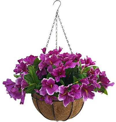 Niedliche DIY große künstliche Rhododendron Blumengarten Salon Flur Ornamente Heimdekoration Seidenstoff künstliche Blumen Kette Hängekorb (lila - großer Korb)