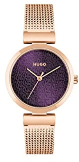HUGO Analog Quarzuhr für Damen mit Rotgoldfarbenes Edelstahl-Mesh-Gliederarmband - 1540128