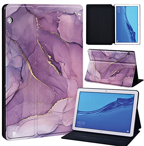 FINDING CASE For Huawei MediaPad T5 10 10.1 Inch Tablet - Printed PU Flip Leather Smart Lightweight Shell Stand Cover Case for MediaPad T5 10 10.1 (lavender color)