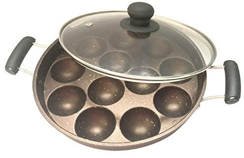 Appam Pan Nonstick Coating Appam Patra with Glass Lid Aluminum Appam Maker Appe Patra Paniyaram Pan Appa Chetty Paniyaram Pan Patra Size 9.5 Inch
