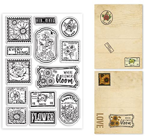GLOBLELAND Vintage Blumenstempel Klare Briefmarken Retro Blumen Briefmarke Silikon Klare Stempelsiegel für Karten, Die DIY Scrapbooking Foto Journal Album Dekoration machen