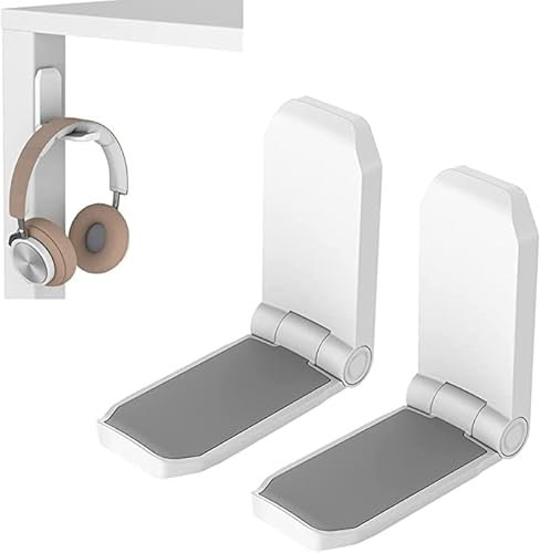 KIWIFOTOS (2 Pack) Adhesive Headphone Hook Mount, Magnetic Foldable PC Headset Hanger Holder Under Desk with Silicon Pad - White