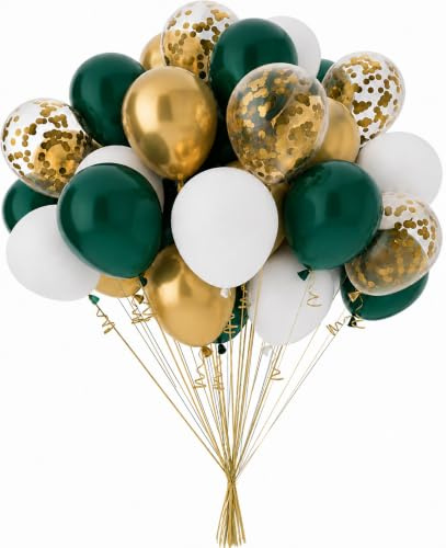Green Paw Products - 25 Green White and Confetti - Party Balloons - Eco Friendly & Biodegradable - 100% Natural Latex