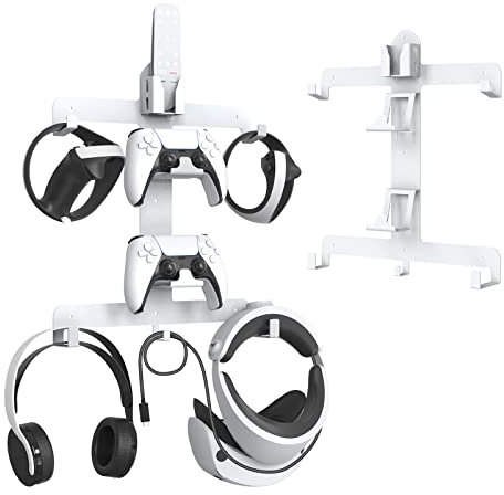 EJGAME Wandhalterung Aufbewahrungsständer Halter Haken kompatibel mit PS VR/VR2 Headsets/Meta/Oculus Quest 2/ Rift/Rift S/Valve Index/HTC Vive/HP Reverb G2, Gaming Controller Remote Hanger Space