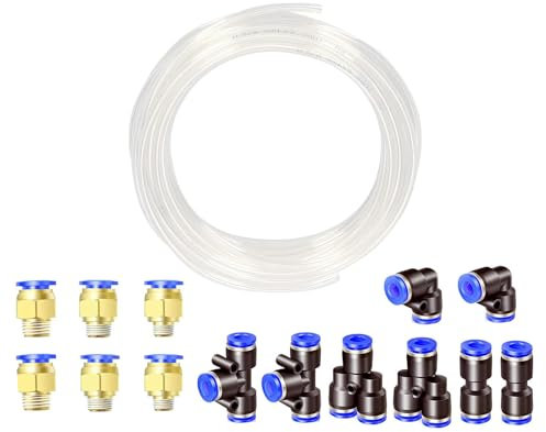 HUAZIZ 10 Meter Transparent PU Pneumatikschlauch Pneumatic Polyurethane Schlauch Flexibel Druckluftschlauch Außen 12 mm x Innen 8 mm, mit Pneumatikverbinder Air Push-Schnellkupplungen (Y/T/L/I förmig)