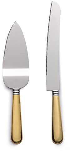 WIFUN Cake Slice and Pie Server Set, Stainless Steel Cake Slicer and Wedding Server Cake Cutter with Serrated Edges for Cake Pizza Fruit Cutting(Gold)