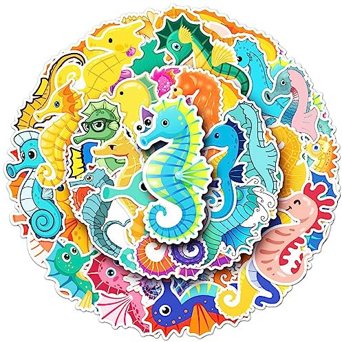 Bric Dodo 50 Stück Seahorse Aufkleber Auto Laptop Telefon Gitarre Skateboard Motorrad Fahrrad Seepferdchen Stickers Set Vinyl Wasserdicht Aesthetic Aufkleber für Jugendliche Kinder Erwachsene