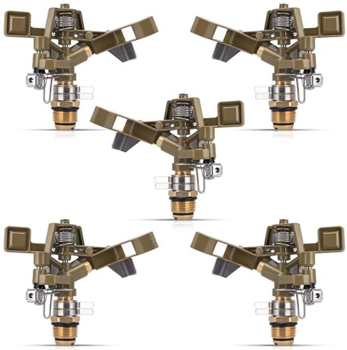 Aspersor de impacto de latón de 1/2 pulgada, aspersor de riego ajustable de 0 a 360 grados para áreas grandes, césped, patio, jardín, riego de césped (5)