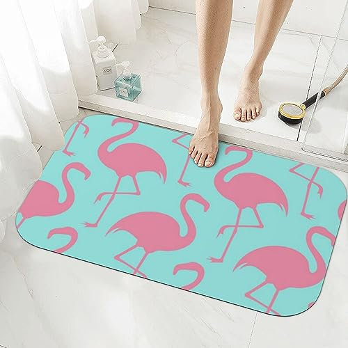 EVANEM Badematte mit pinkem Flamingo-Druck, Kieselgur-Badewannenmatte, rutschfest, schnell trocknend, super saugfähig, Duschmatte, Badezimmerteppiche für Duschraum, Waschbecken