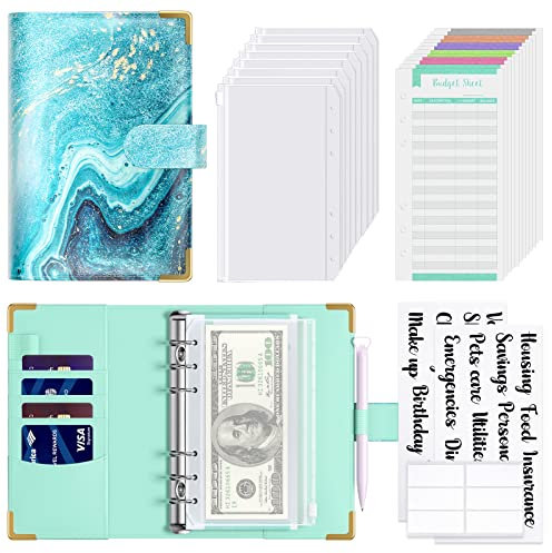 Hnogri Budget Binder mit Zipper Umschläge, A6 Geld sparen Binder Cash Umschläge für die Budgetierung, PU Leder Budget Planer Geld Organizer für Bargeld Rechnungen, Floral Budget Wallet für Frauen.