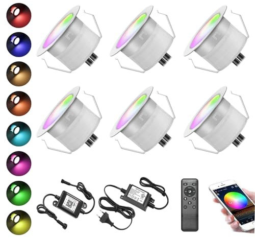 6er WiFi RGBWW Led Bodeneinbauleuchten Terrassenbeleuchtung Bodenstrahler Arbeitet mit Alexa,DC12V Ø31mm LED Einbaustrahler 0.6W LED Boden WiFi Wireless Smart bodeneinbaustrahler
